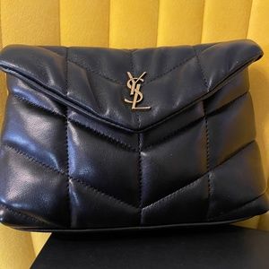 YSL Saint Laurent Loulou Leather Puffer Clutch Gold Hardware